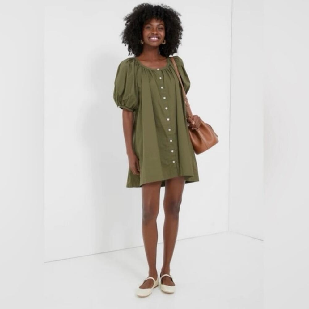 Tuckernuck Olive Green Puff-Sleeve Mini Dress